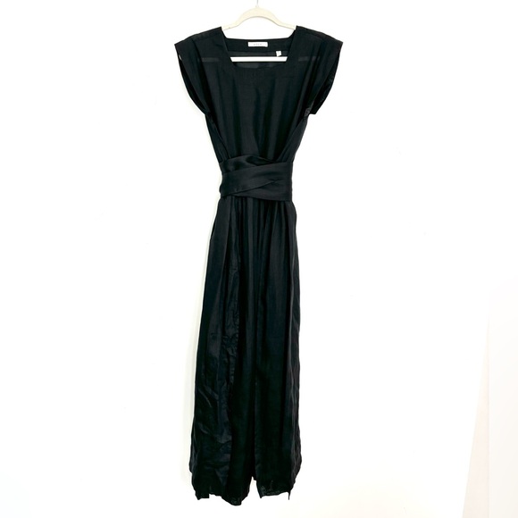 Doen Pacifica linen Wrap Sleeveless Black Midi dress - Picture 5 of 10